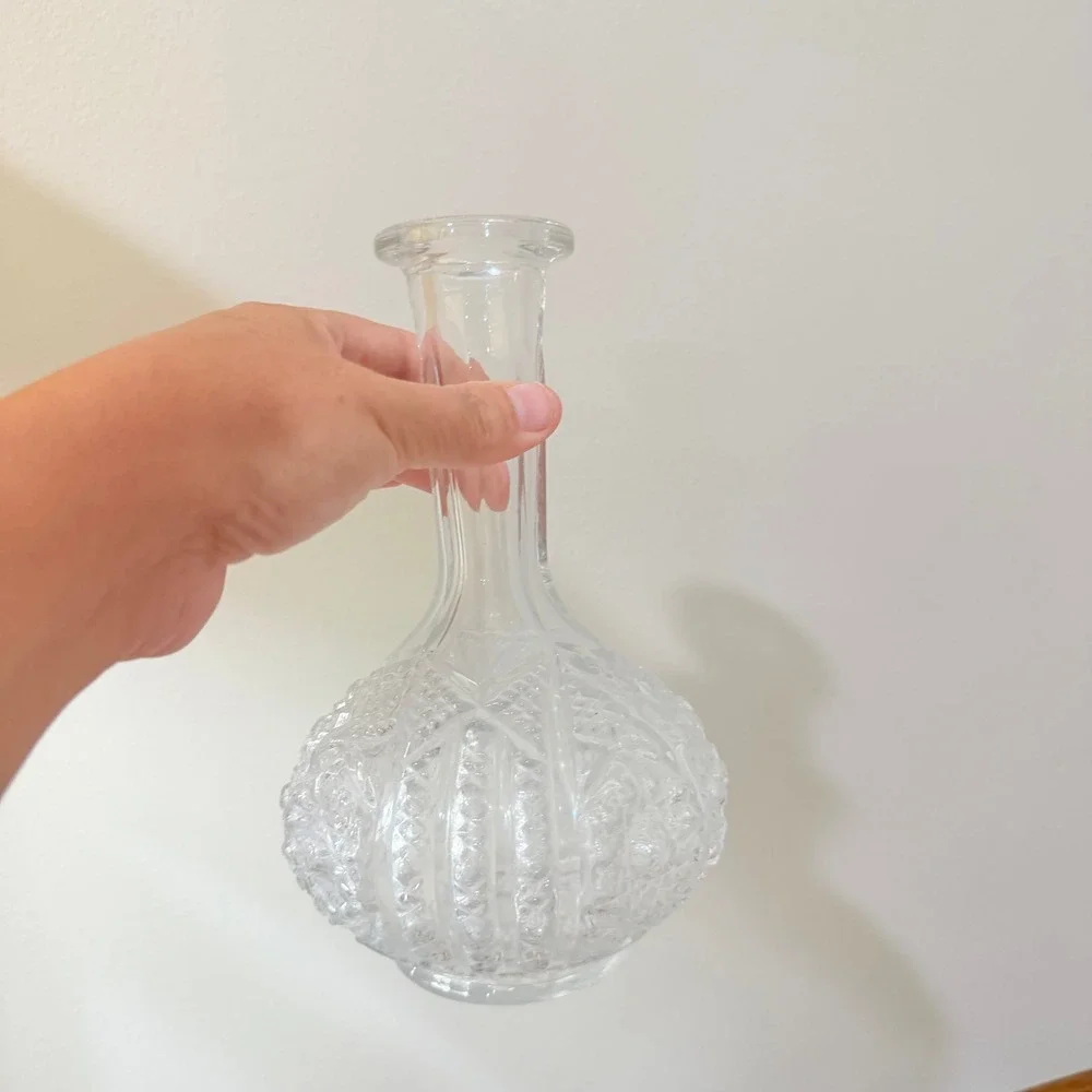 Vintage Pressed Glass Decanter Diamond Point Ships Carafe No Stopper Barware